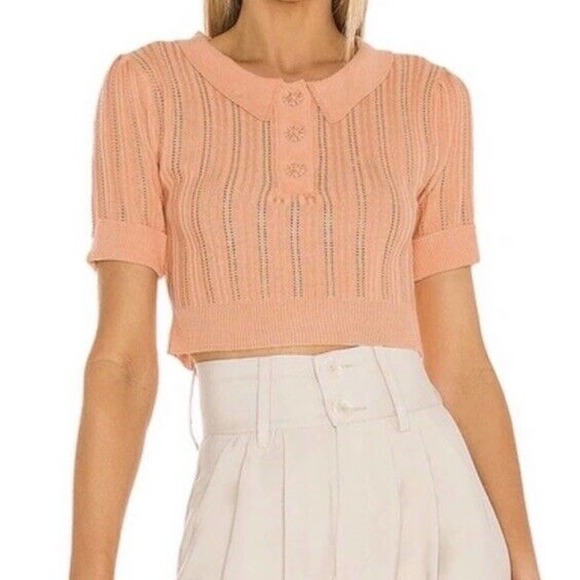 For Love And Lemons Sweaters - FOR LOVE & LEMONS Phoebe Cropped Knit Polo Top Size XS